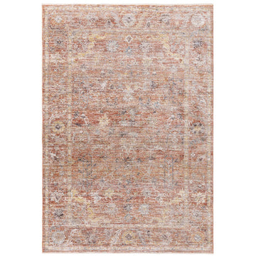 Jasper JA05 Traditional Vintage Distressed Shimmer Floral Heirloom Border Soft-Touch Polyester Low Profile Short Pile Pale Red Rug-Asiatic Carpets-Rug Love - The Most Loved Rug Store